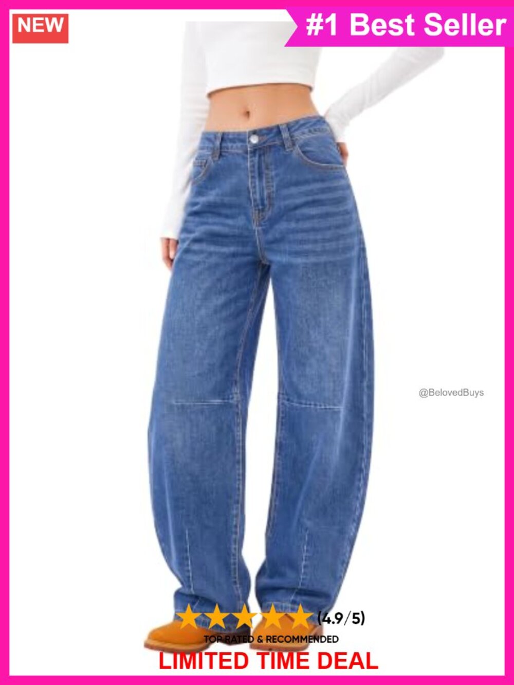 High Waisted Stretchy Barrel Leg Boyfriend Jeans